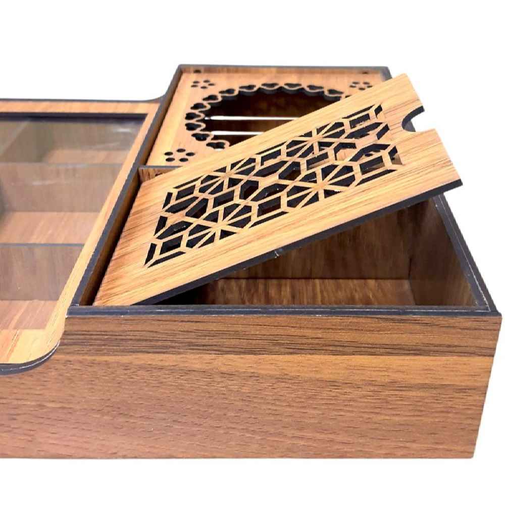 صندوق منظم لأكياس الشاي الخشبية مع مسخن مانلي