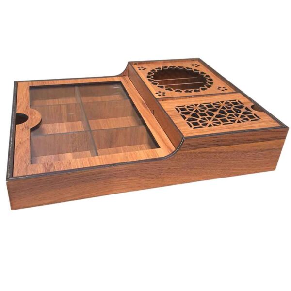 صندوق منظم لأكياس الشاي الخشبية مع مسخن مانلي