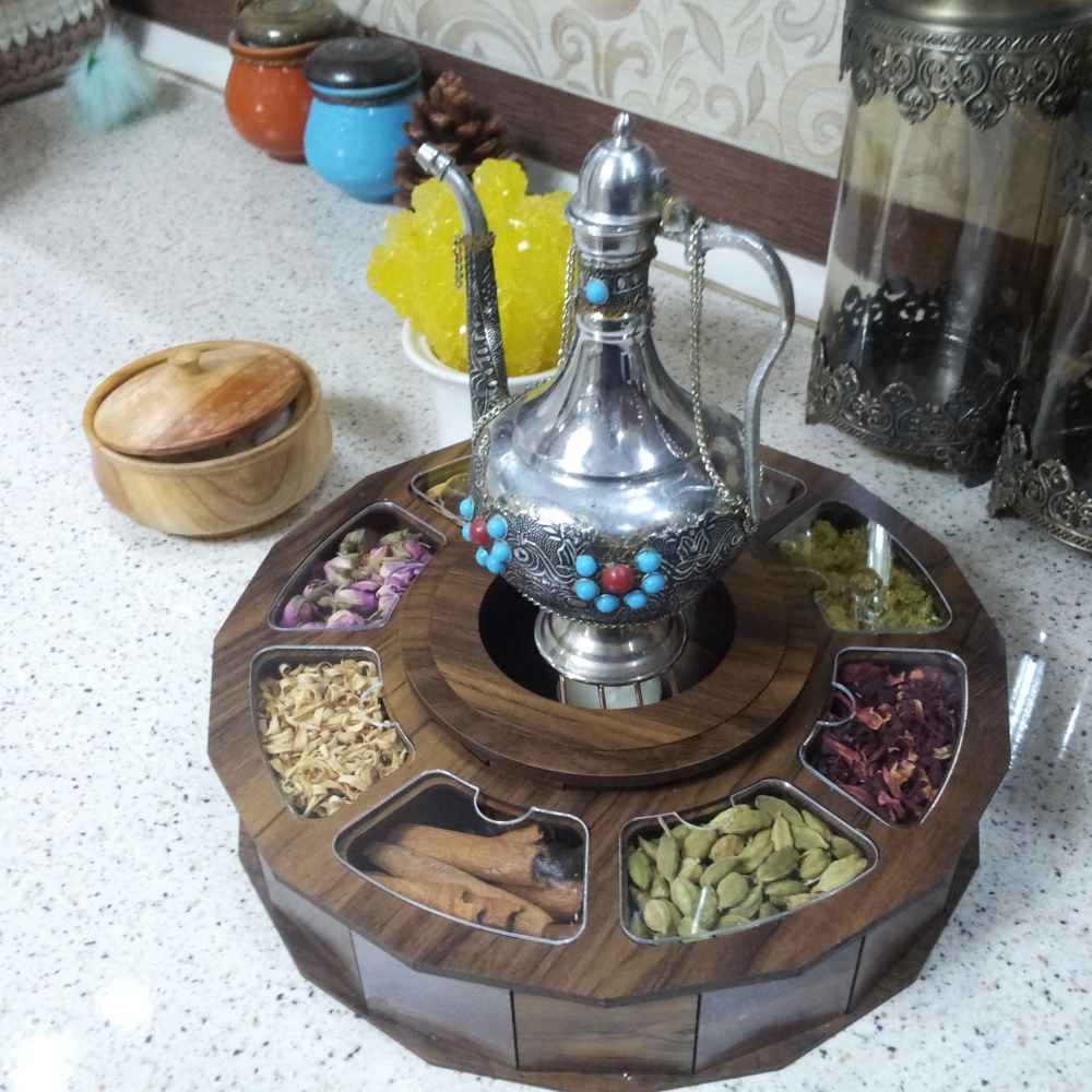 صندوق منظم لأكياس الشاي الخشبية مع مسخن مهرسا