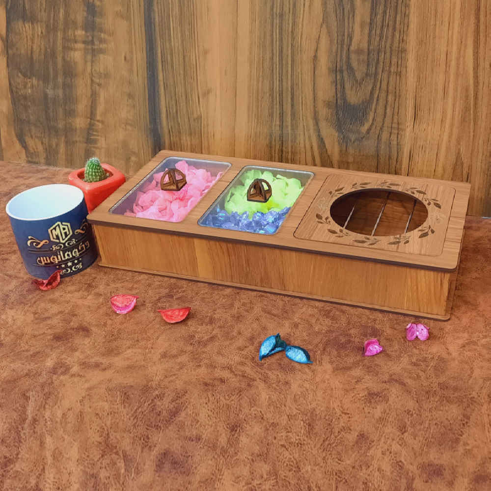 صندوق منظم لأكياس الشاي الخشبية مع مسخن نرجس