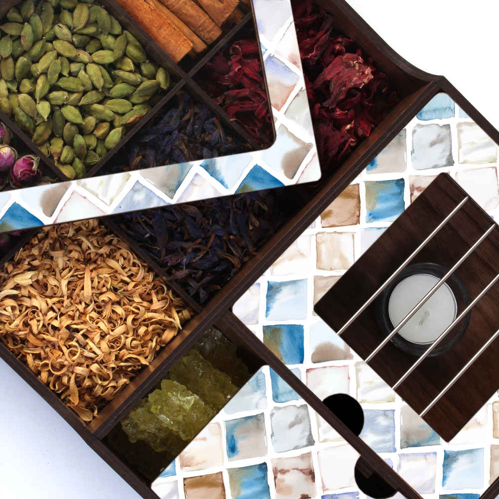 صندوق منظم لأكياس الشاي الخشبية مع مسخن فريد