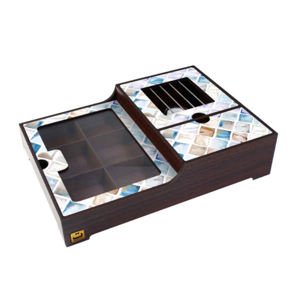 صندوق منظم لأكياس الشاي الخشبية مع مسخن فريد