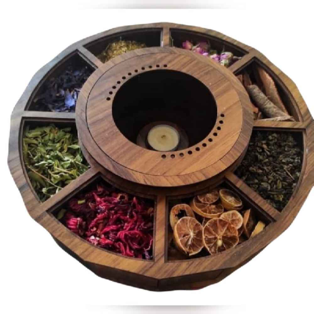 صندوق منظم لأكياس الشاي الخشبية مع مسخن ياس