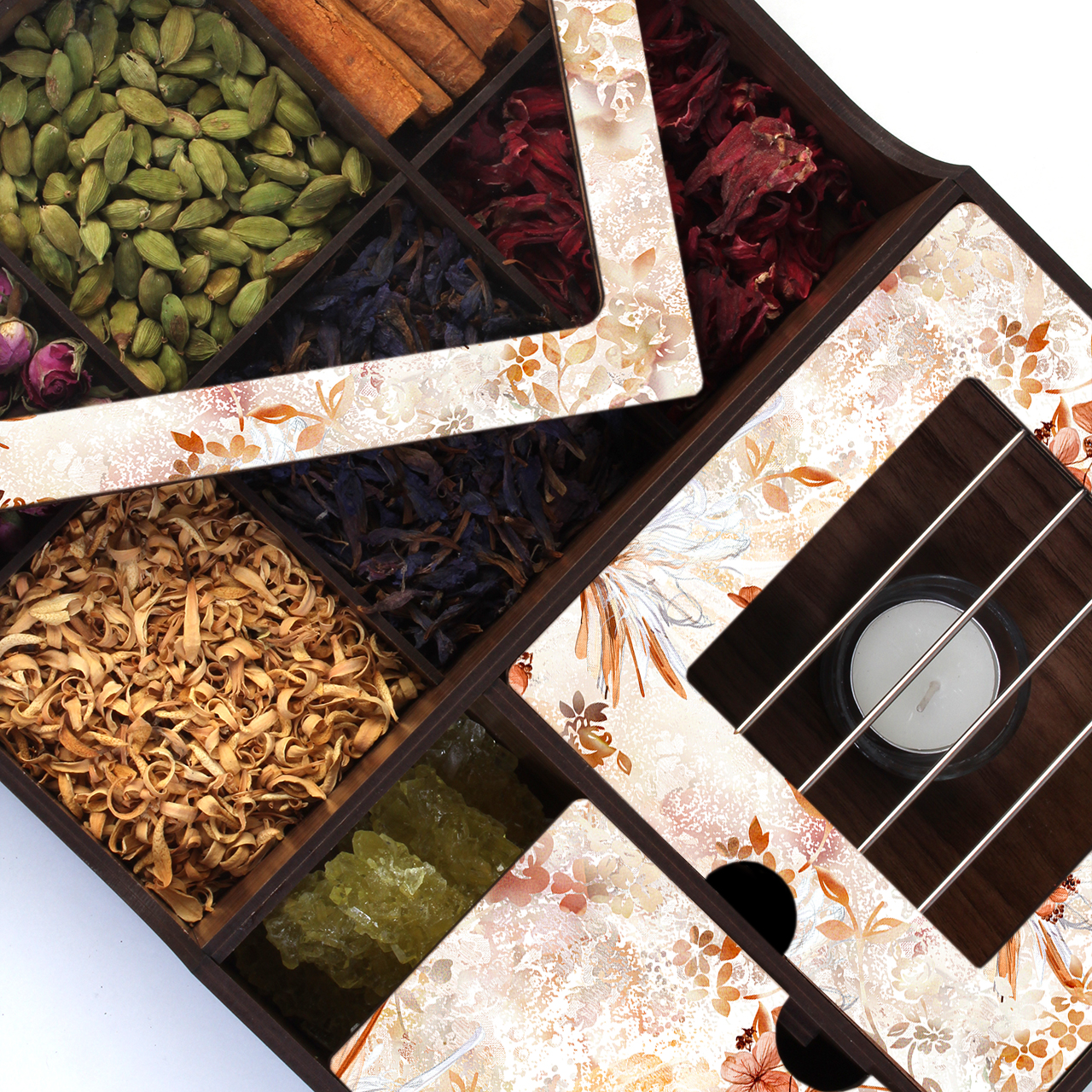 صندوق منظم لأكياس الشاي الخشبية مع مسخن يكتا