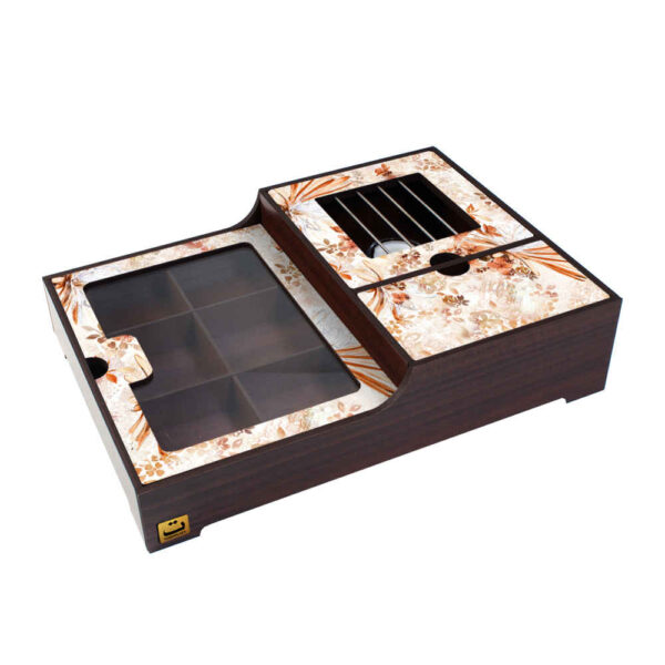 صندوق منظم لأكياس الشاي الخشبية مع مسخن يكتا