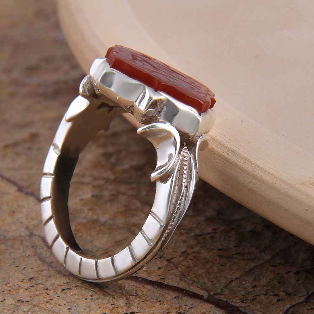 حلقة فضية إسلامية من العقيق اليمني للرجال – يا زهراء