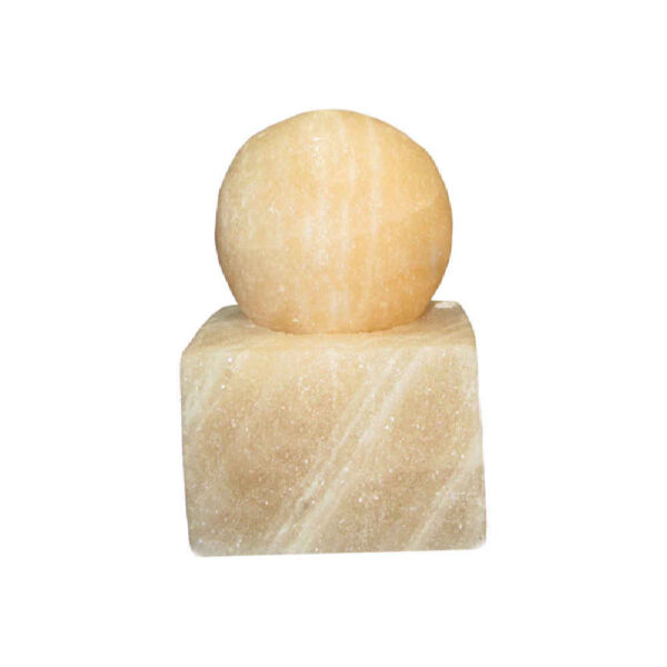 مصباح ملح إيراني حقيقي بشكل كرة مصنوع يدويًا بقاعدة مكعبة