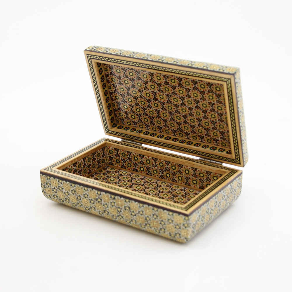 صندوق مجوهرات خشبي مصنوع يدويًا بتصميم ختام إيراني – آيدا