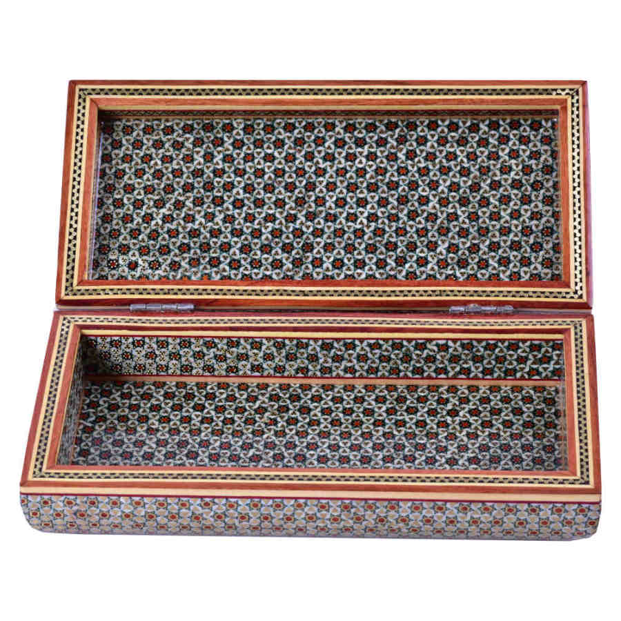 صندوق مجوهرات خشبي مصنوع يدويًا بتصميم ختام إيراني – برنا