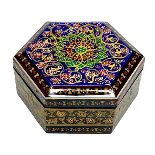صندوق مجوهرات خشبي مصنوع يدويًا بتصميم ختام إيراني - حاتم