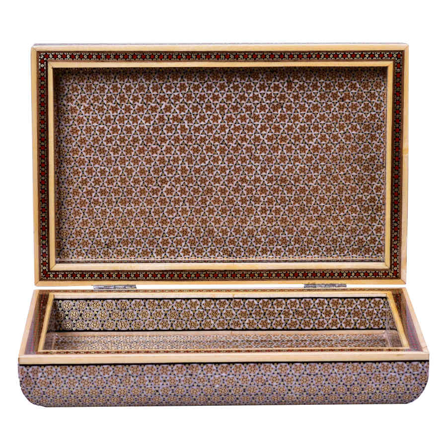 صندوق مجوهرات خشبي مصنوع يدويًا بتصميم ختام إيراني – نافس