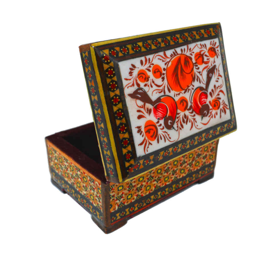 صندوق مجوهرات خشبي مصنوع يدويًا بتصميم ختام إيراني – بارميس