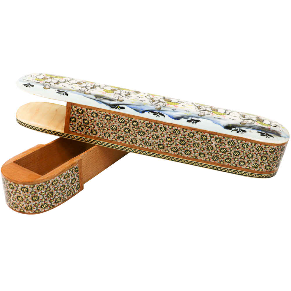 صندوق أقلام خشبي مصنّع يدويًا بفن الخَطِّم تشوكان