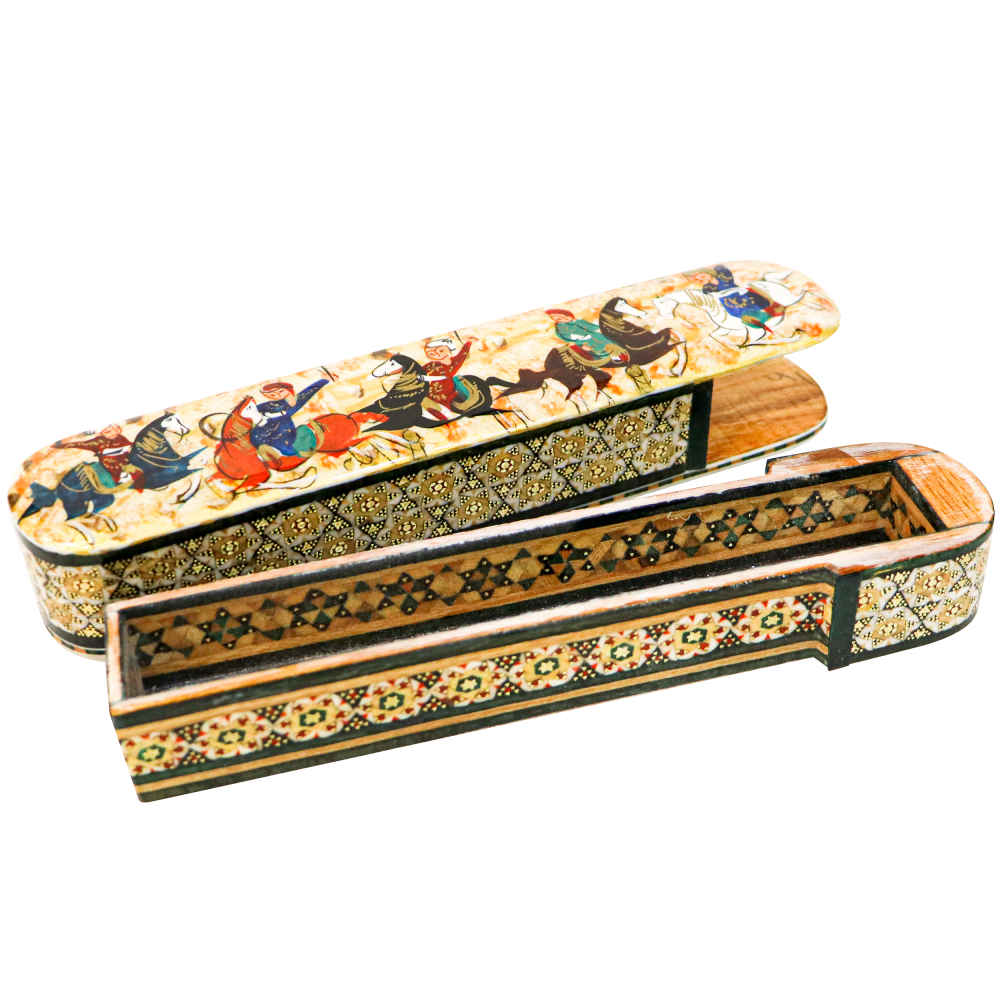 صندوق أقلام خشبي مصنّع يدويًا بفن الخَطِّم كمال