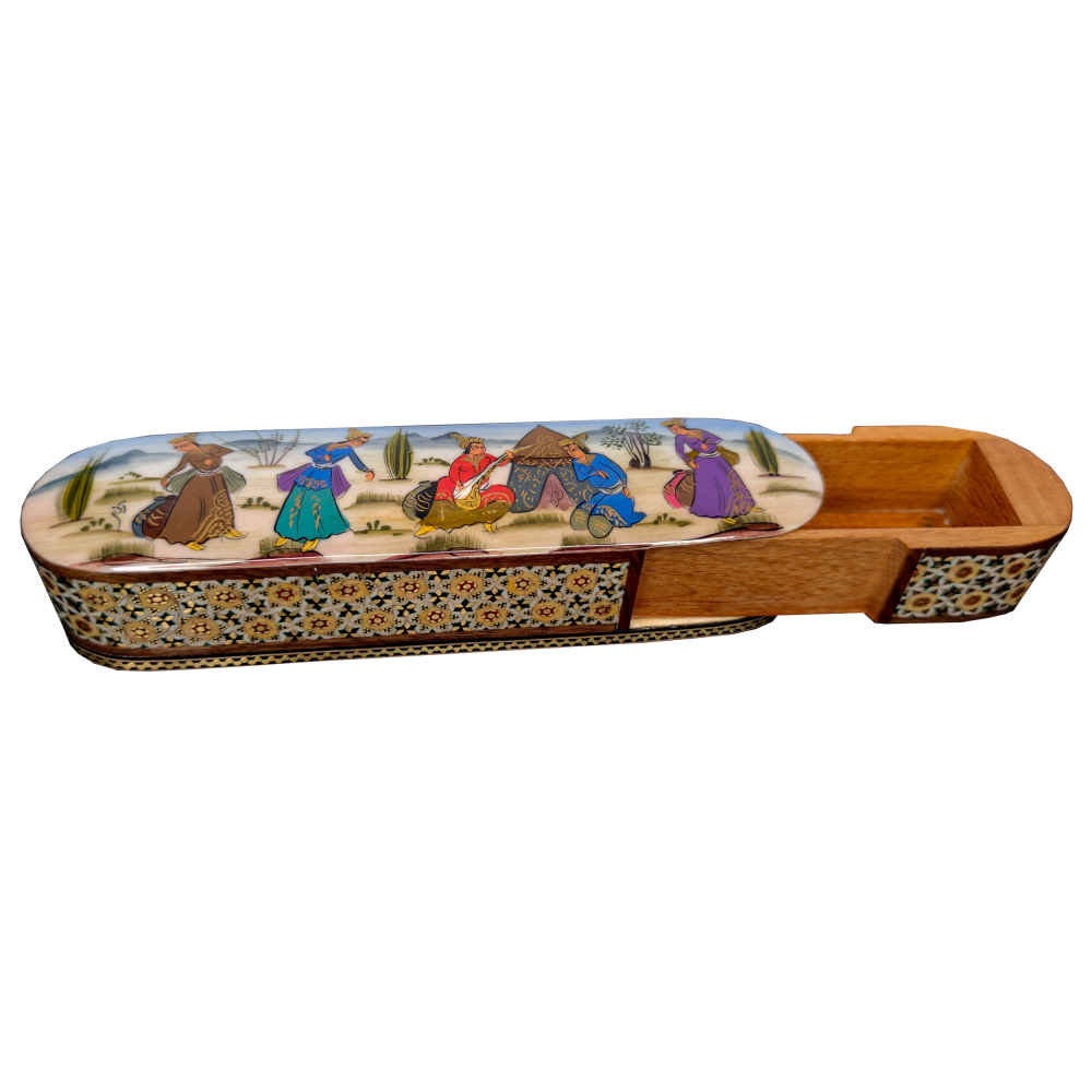 صندوق أقلام خشبي مصنّع يدويًا بفن الخَطِّم مينا