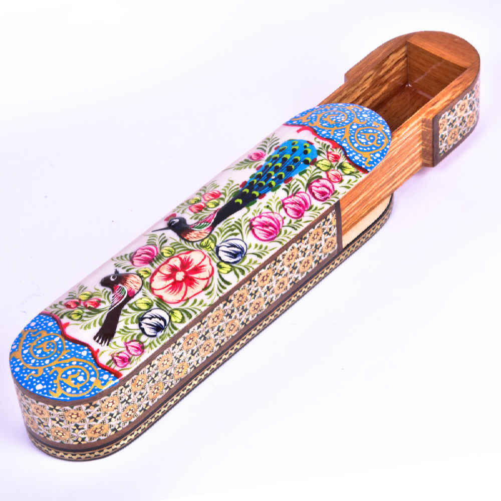 صندوق أقلام خشبي مصنّع يدويًا بفن الخَطِّم نغار