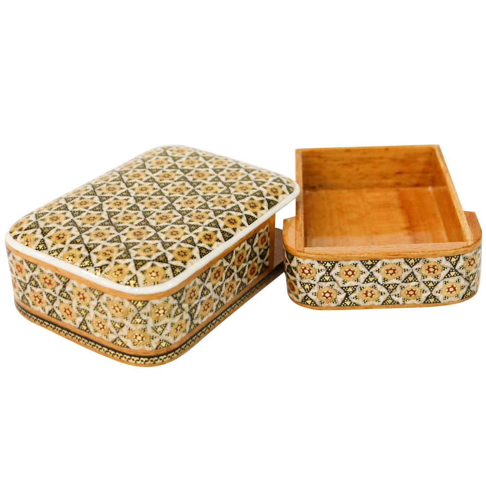 صندوق تخزين بطاقات اللعب الخشبي الإيراني – خاتم مزخرف بهنا