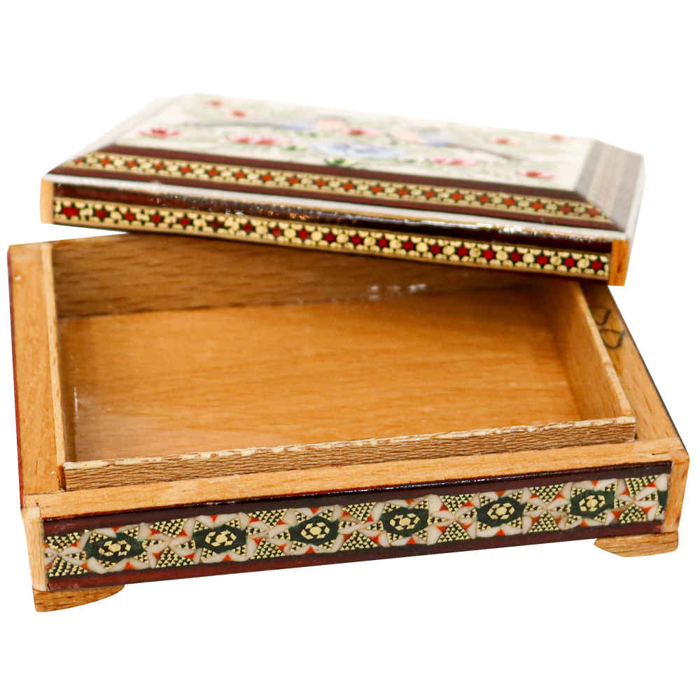 صندوق تخزين بطاقات اللعب الخشبي الإيراني – خاتم مزخرف بهوما