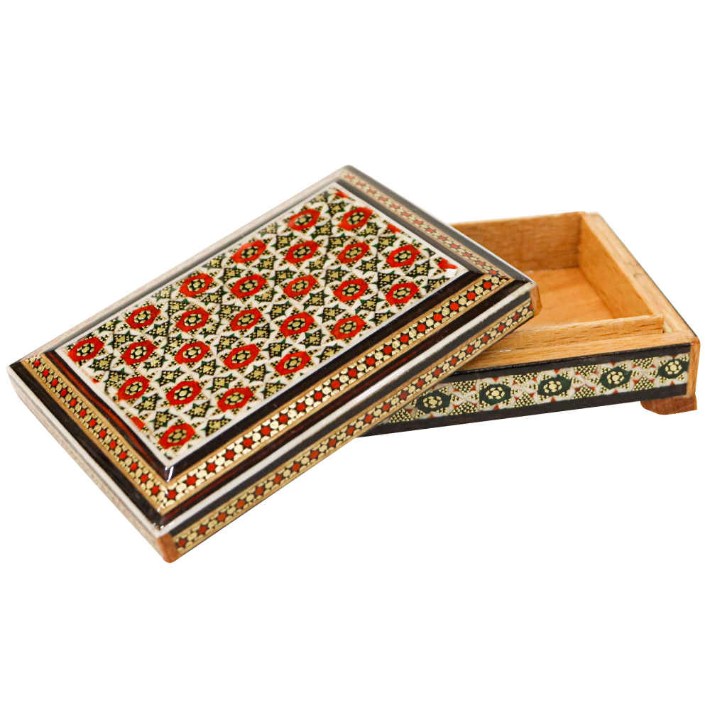 صندوق تخزين بطاقات اللعب الخشبي الإيراني – خاتم مزخرف بلَيا