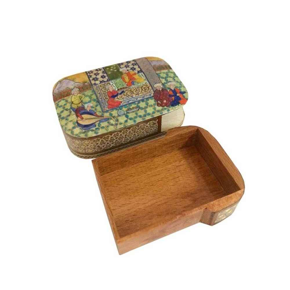 صندوق تخزين بطاقات اللعب الخشبي الإيراني – خاتم مزخرف بمكتب