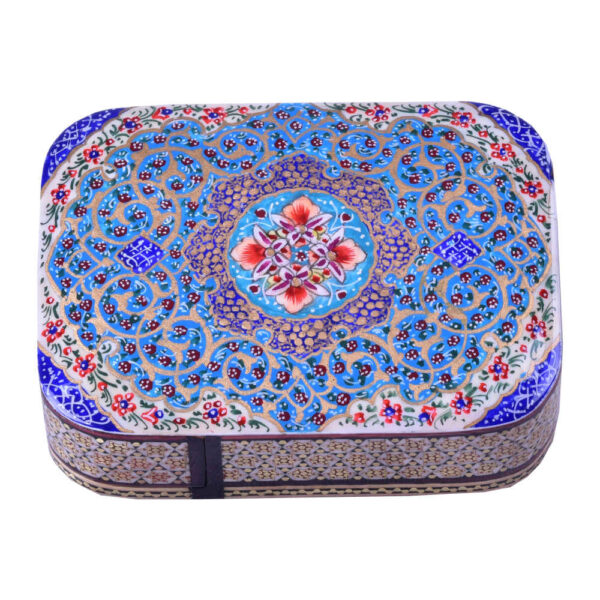 صندوق تخزين بطاقات اللعب الخشبي الإيراني - خاتم مزخرف بأوركيده