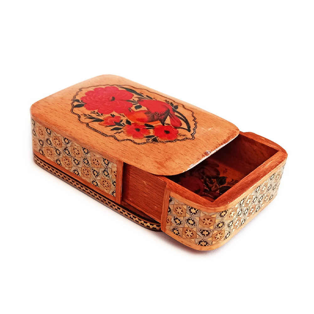 صندوق تخزين بطاقات اللعب الخشبي الإيراني – خاتم مزخرف برها