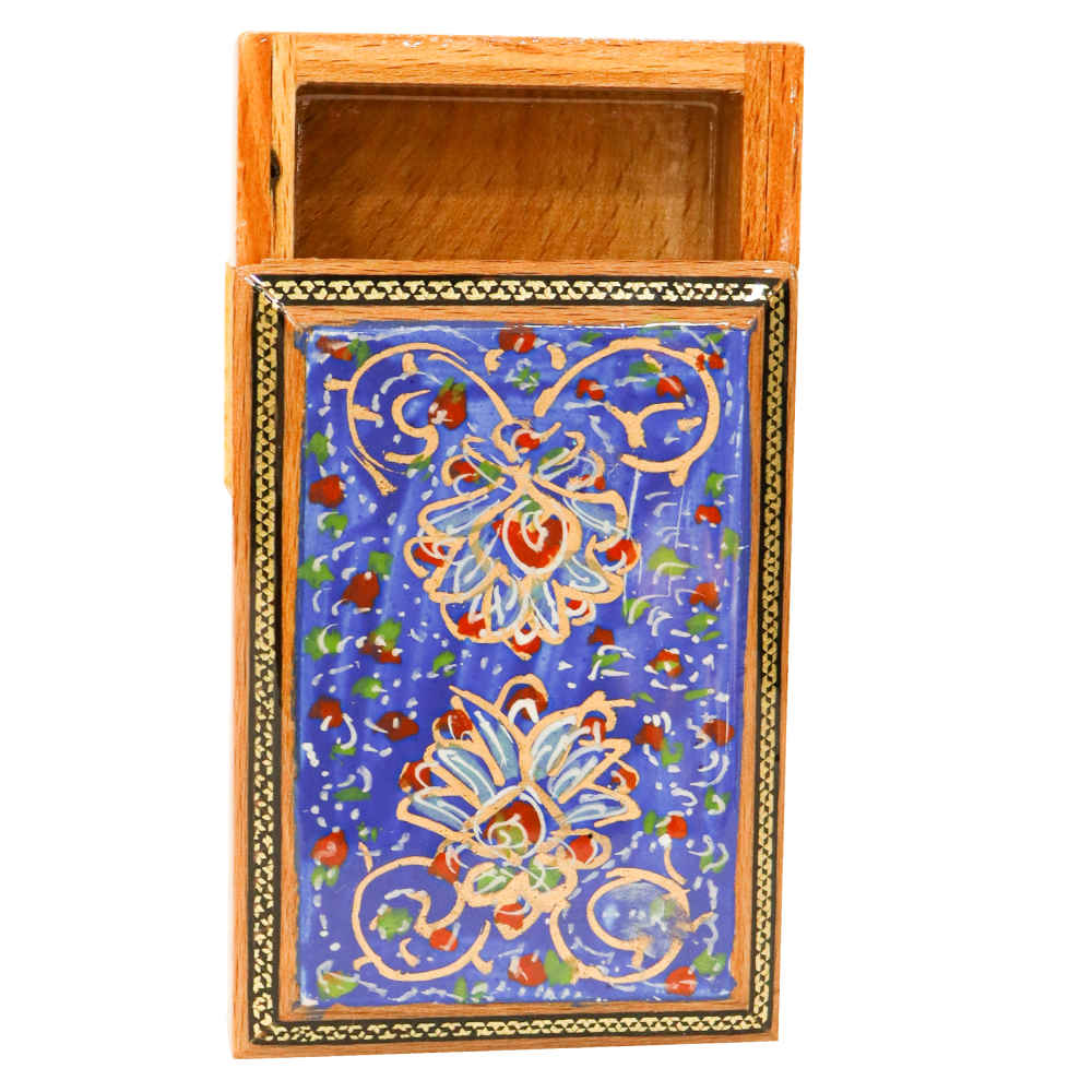 صندوق تخزين بطاقات اللعب الخشبي الإيراني – خاتم مزخرف بتاشيب