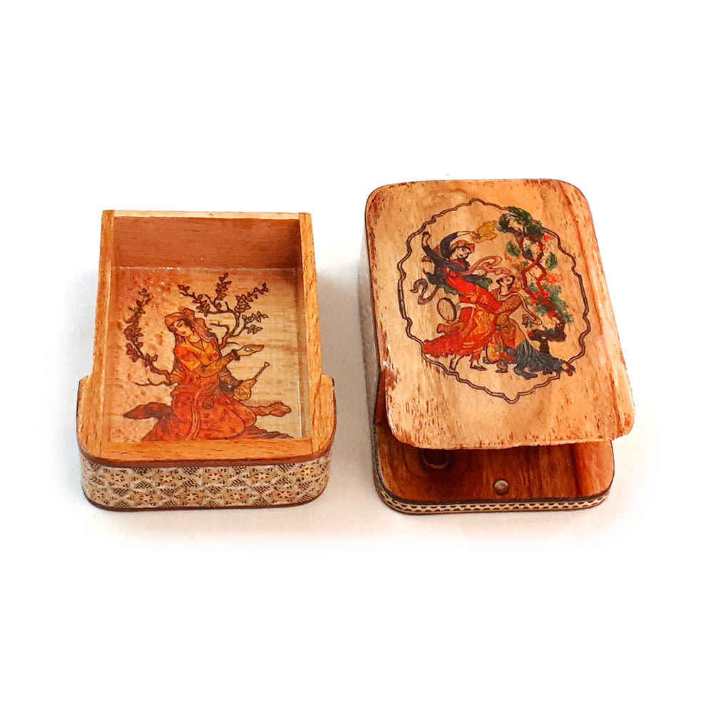 صندوق تخزين بطاقات اللعب الخشبي الإيراني – خاتم مزخرف مصغر