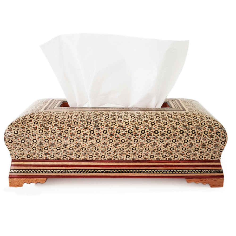 غطاء علبة مناديل خشبي إيراني مُصنع يدويًا – خاتمكاري أرشیدا