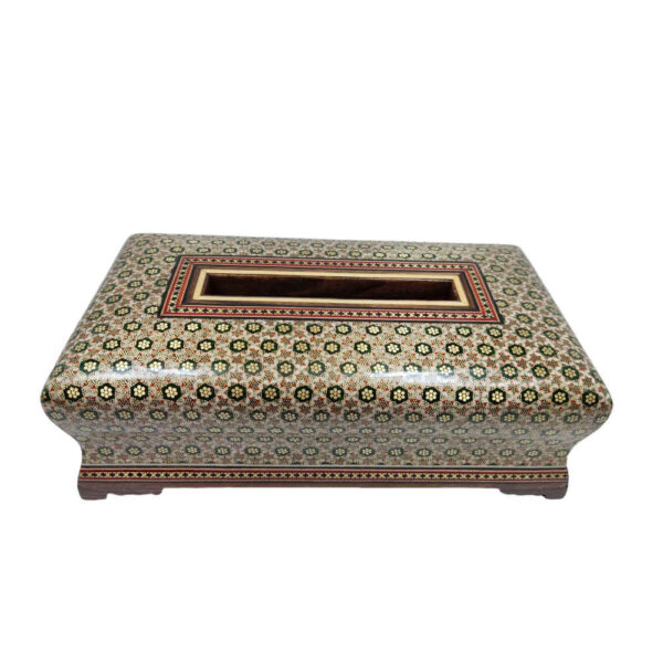 غطاء علبة مناديل خشبي إيراني مُصنع يدويًا – خاتمكاري آتش