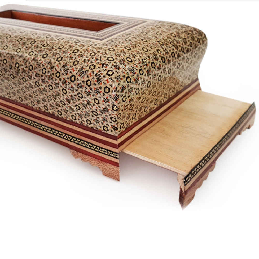 غطاء علبة مناديل خشبي إيراني مُصنع يدويًا – خاتمكاري جوانه