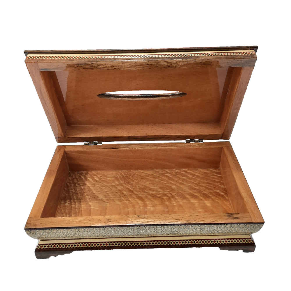 غطاء علبة مناديل خشبي إيراني مُصنع يدويًا – خاتمكاري کلبه