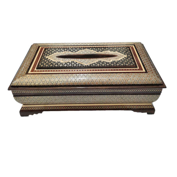 غطاء علبة مناديل خشبي إيراني مُصنع يدويًا – خاتمكاري کلبه