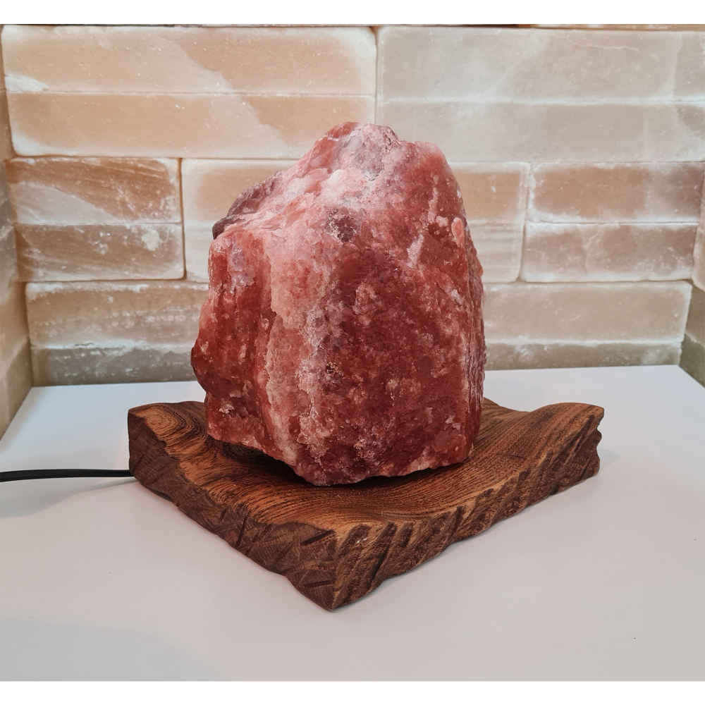 مصباح ملح إيراني حقيقي بشكل بسيط مصنوع يدويًا بقاعدة خشبية نموذج آذرخش