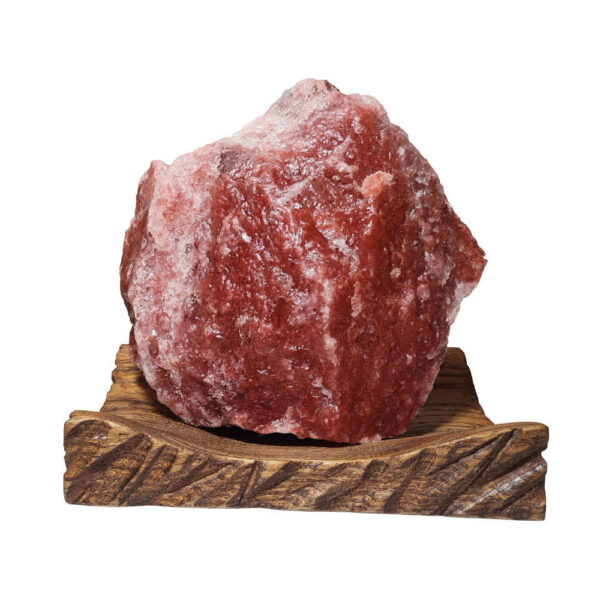 مصباح ملح إيراني حقيقي بشكل بسيط مصنوع يدويًا بقاعدة خشبية نموذج آذرخش