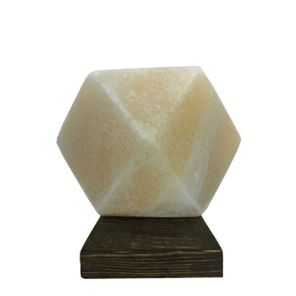 مصباح ملح إيراني حقيقي بشكل الماس مصنوع يدويًا بقاعدة خشبية بيتا