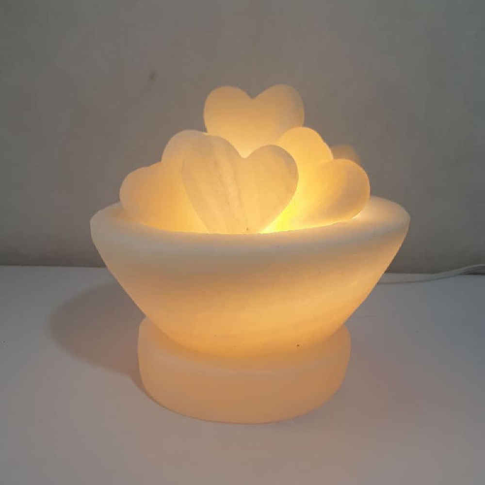 مصباح ملح إيراني حقيقي بشكل وعاء مع قطع قلب نموذج حب