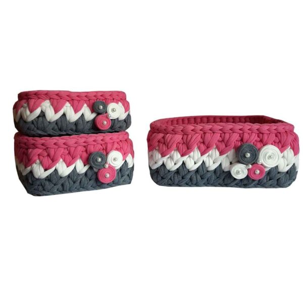 مجموعة من 3 سلال تخزين كروشيه خيوط موديل زهرة