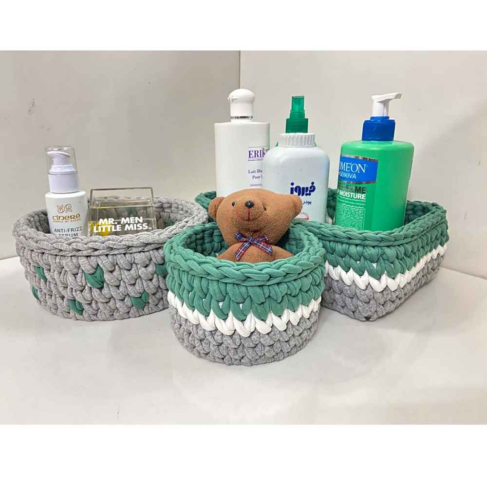 مجموعة من 3 سلال تخزين كروشيه خيوط موديل زينا