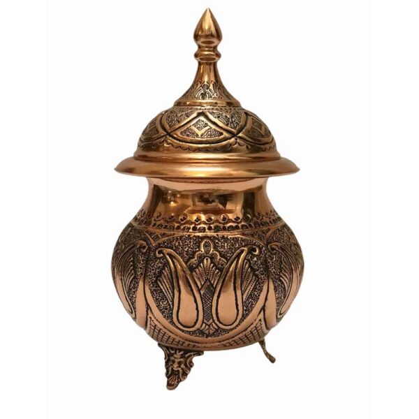 وعاء سكر إيراني نحاسي محفور مصنوع يدويًا - آتش