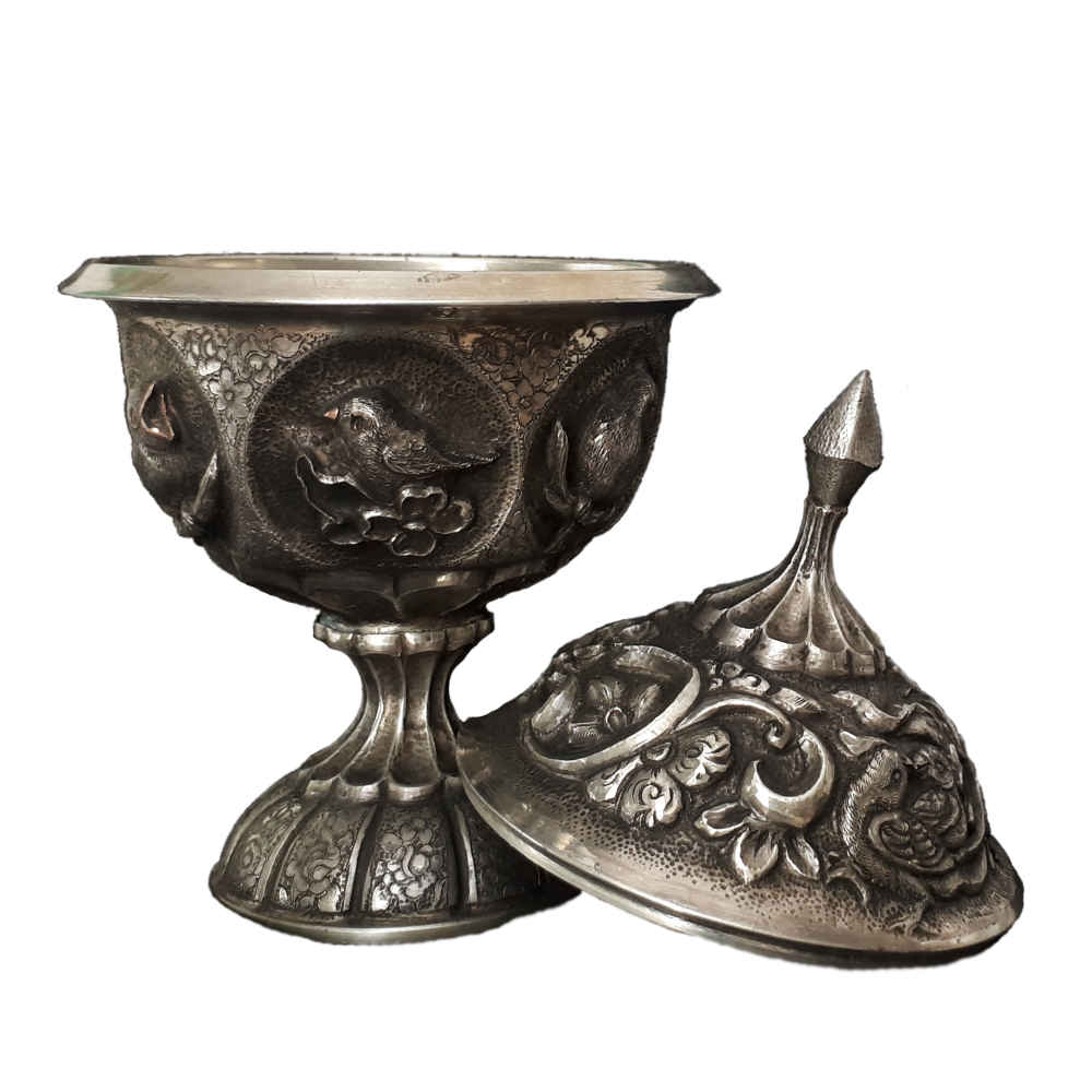 وعاء سكر إيراني نحاسي محفور مصنوع يدويًا – بر جسته