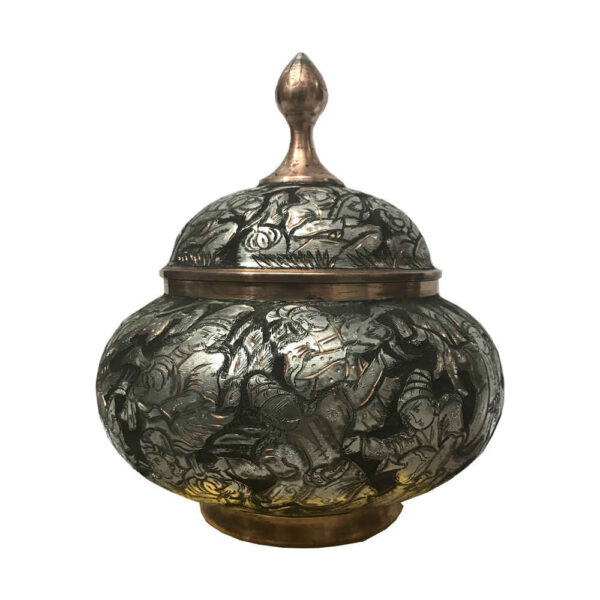 وعاء سكر إيراني نحاسي محفور مصنوع يدويًا - بزم