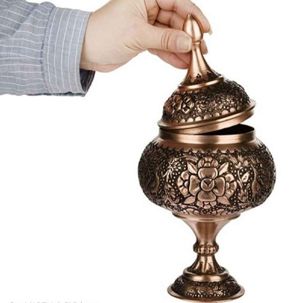 وعاء سكر إيراني نحاسي محفور مصنوع يدويًا – رها