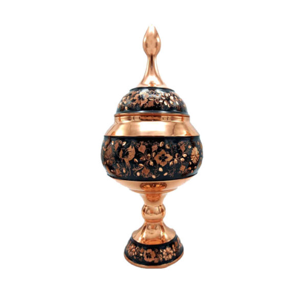 وعاء سكر إيراني نحاسي محفور مصنوع يدويًا - سيمرغ
