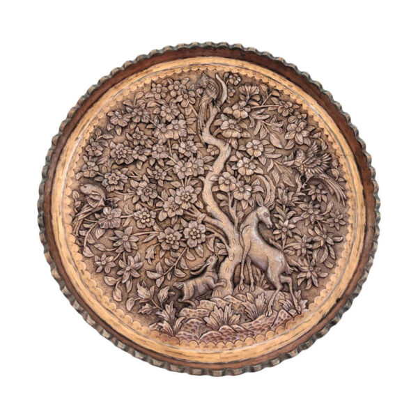 صينية نحاسية زخرفية محفورة يدويًا بأهو إيراني تقليدي