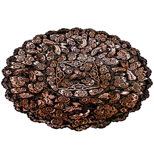 صينية نحاسية زخرفية محفورة يدويًا بشكل ماسي إيراني تقليدي