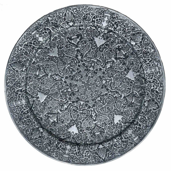 صينية نحاسية زخرفية محفورة يدويًا بإسلامي إيراني تقليدي