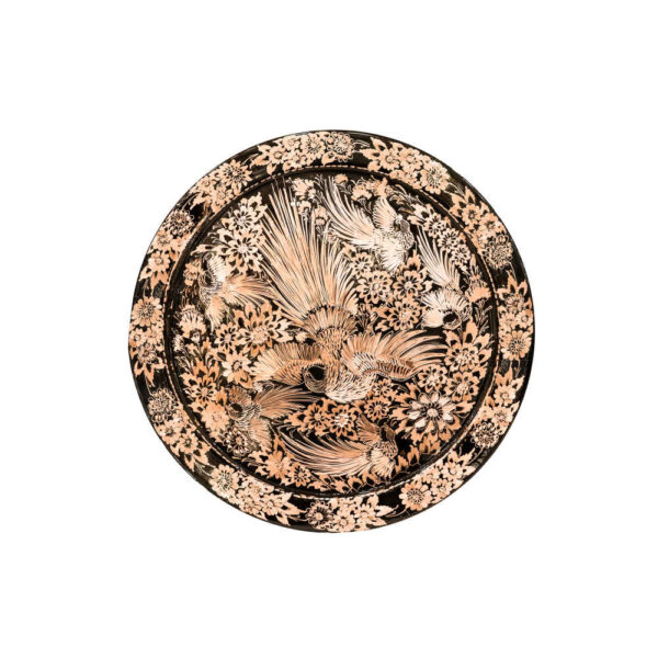 صينية نحاسية زخرفية محفورة يدويًا بشازده إيراني تقليدي