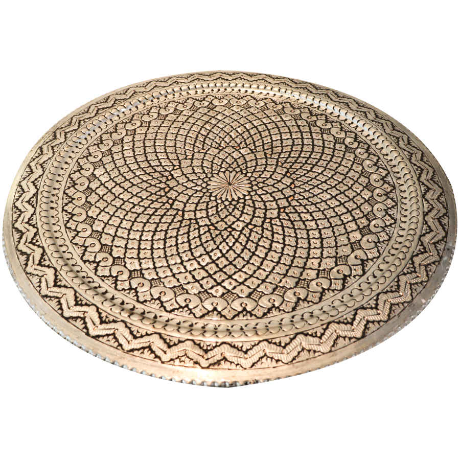 صينية نحاسية زخرفية محفورة يدويًا بسيما إيرانية تقليدية