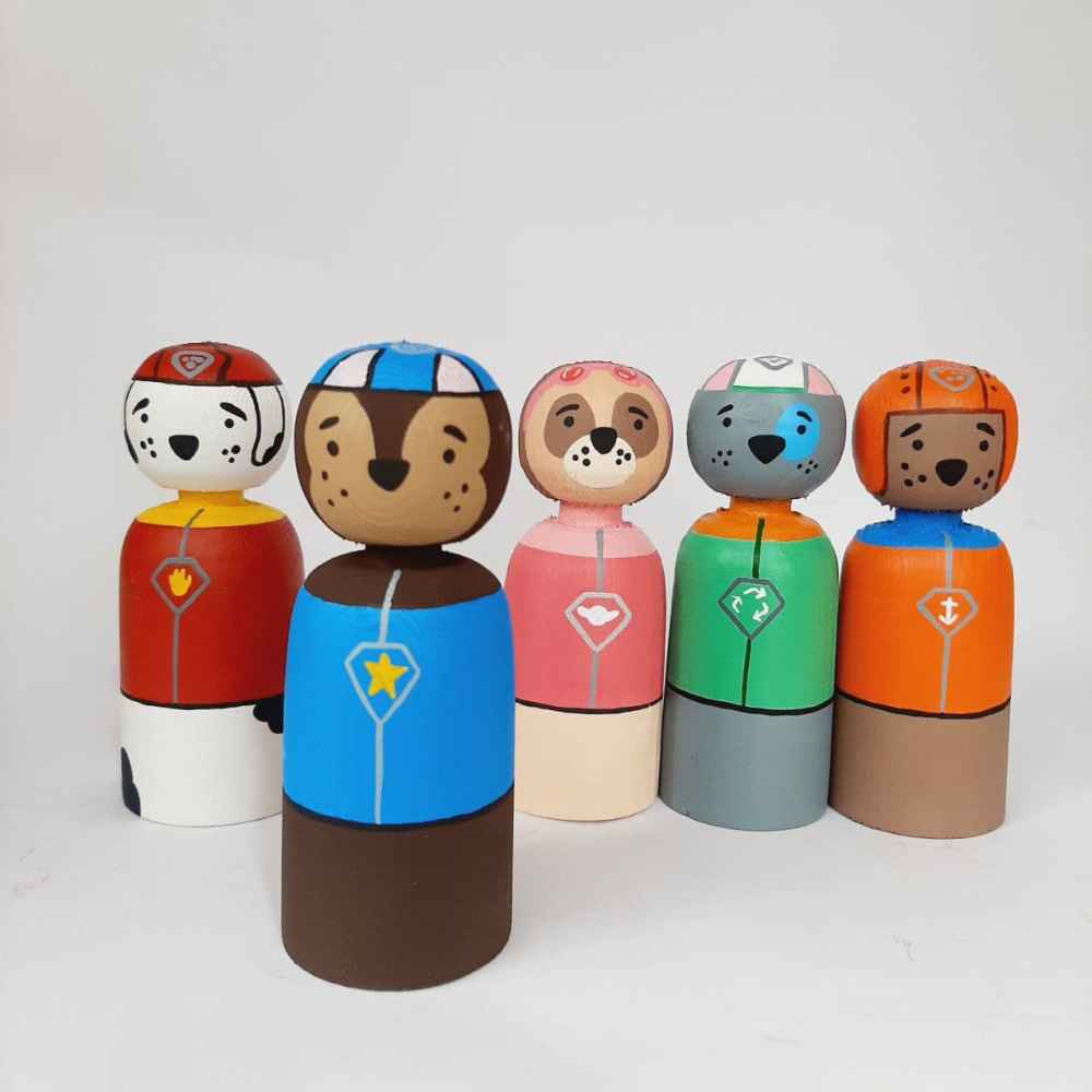 دمى خشبية مصنوعة يدويًا – فريق باو باترول | تماثيل حركة خشبية مخصصة